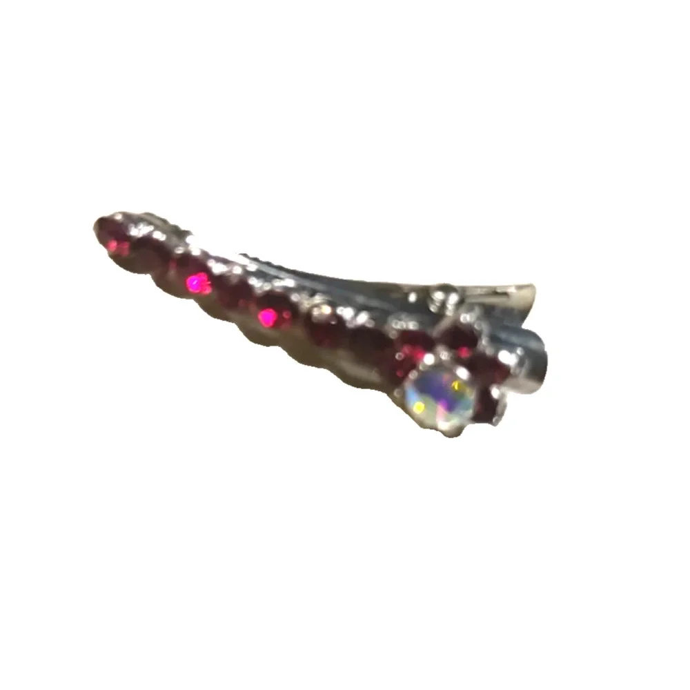 Hair Clip Barrettes Matching Pair Red Rhinestone